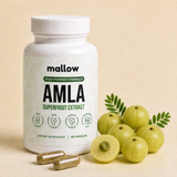 Mallow Amla Superfruit bottle with fresh amla berries